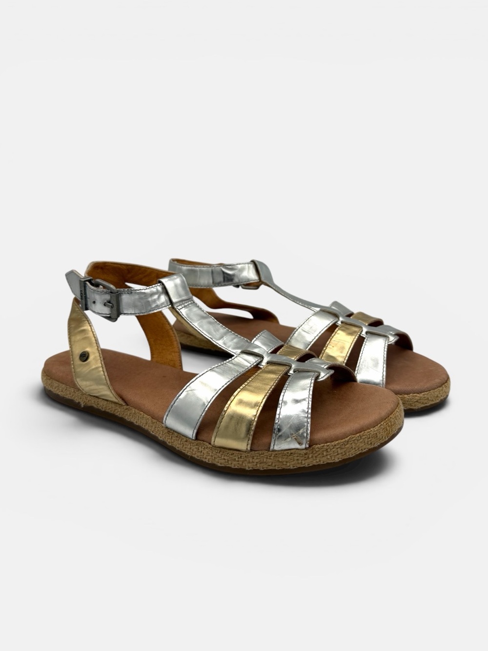 UGG Lanette Gold & Silver Leather T-Strap Sandals